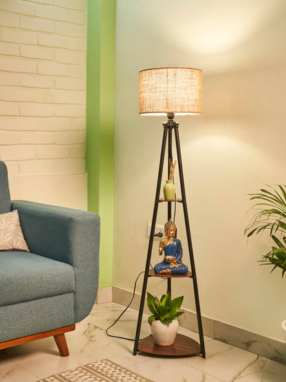 Decorative Floor Lamp with 3 Shelves - Black Metal - LED Bulb Included