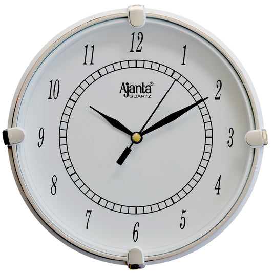 Ajanta Analog Wall Clock with Step Movement, White, 25.7 x 25.7 x 3.6 cm