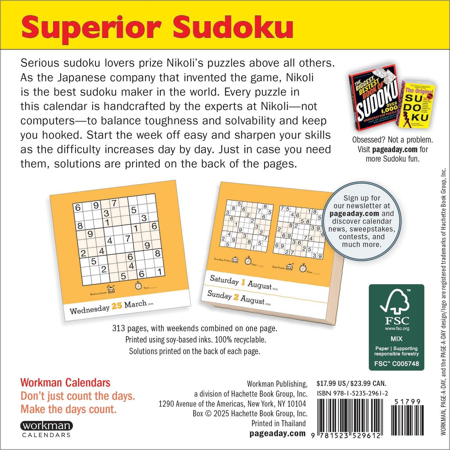 Original Sudoku Page-A-Day® Calendar 2026: 365 Puzzles from the Editors at Nikoli 