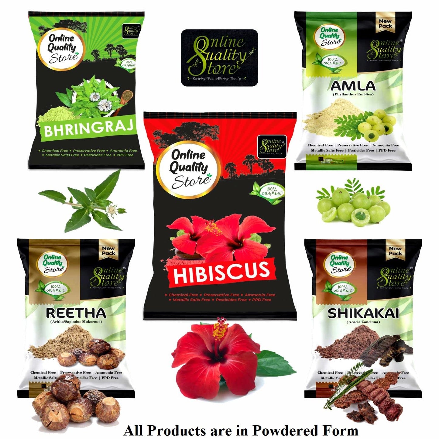 Herbal Hair Pack Powder Combo - Amla, Reetha, Shikakai & Bhringraj