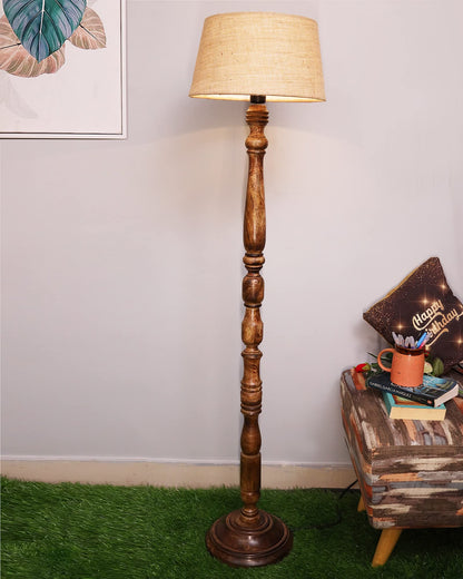 Decorative Floor Lamp with Adjustable Height - Wooden, Black Finish - 33x33x145 cm