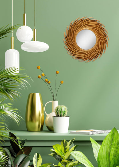 Round Spiral Shape Wall Mirror with Golden Acrylic Frame - 22 cm x 22 cm