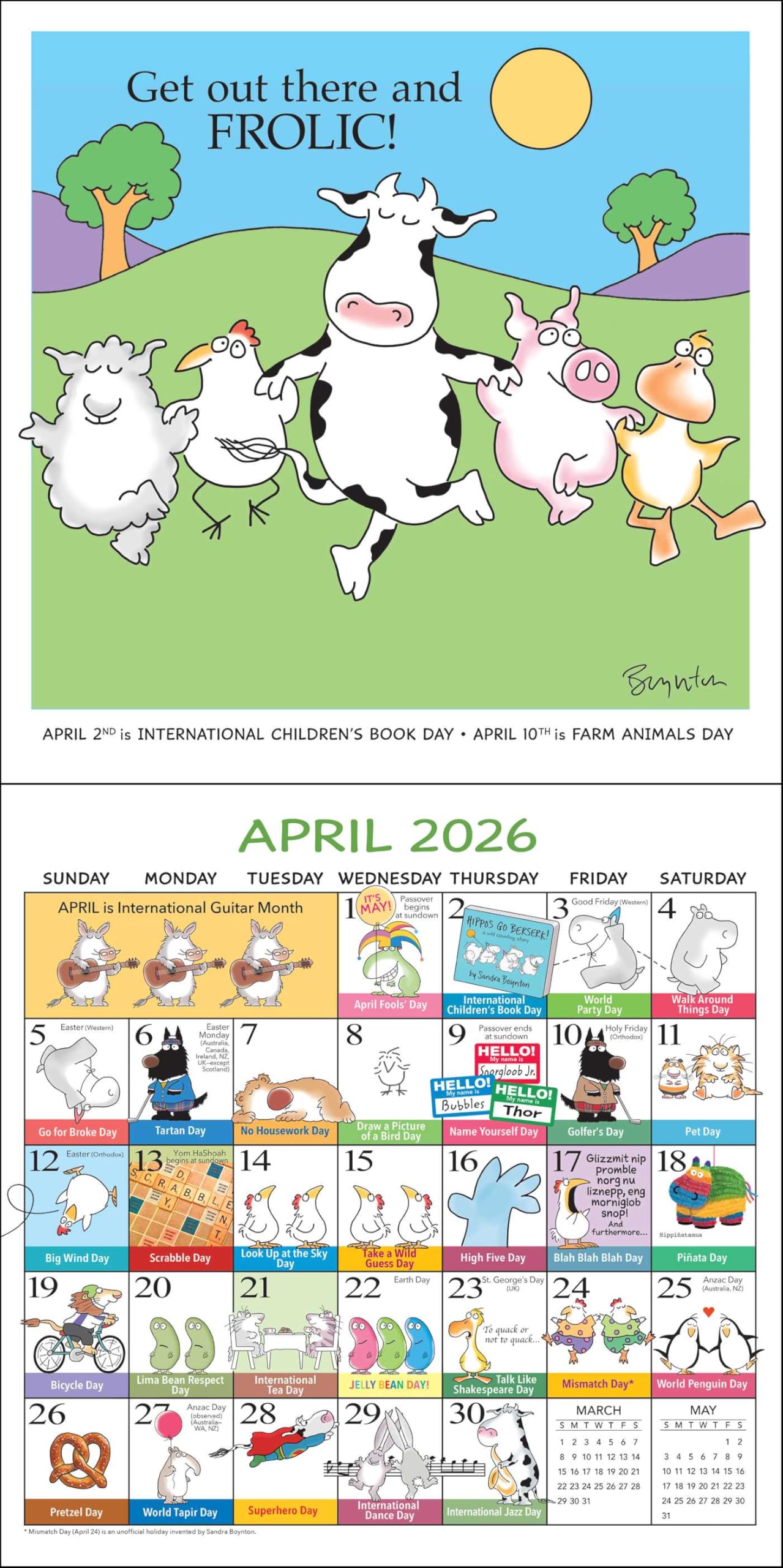 Sandra Boynton's Every Day's a Fabulous Holiday 2026 Wall Calendar