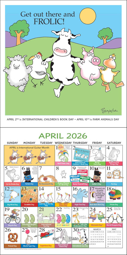 Sandra Boynton's Every Day's a Fabulous Holiday 2026 Wall Calendar