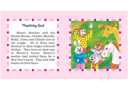 Storybook For Kids: Scholars Hub Moral Values Story Set 1 (Set Of 5 Books) (Illustrated) (Ages 5+) (80 Pages) | Thanking God | A New Friend | The Dustbin | Bunny- A Good Host | Obedient Chirpie
