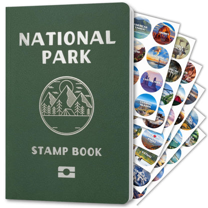 National Parks Stamp Book with Sticker Set: Passport-Sized National Park Book with Passport Stickers, Travel Planner, Map, and Parks Checklist Tracker