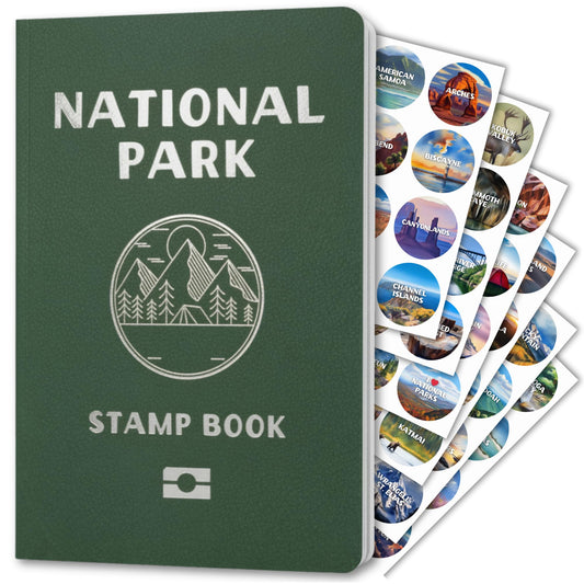 National Parks Stamp Book with Sticker Set: Passport-Sized National Park Book with Passport Stickers, Travel Planner, Map, and Parks Checklist Tracker