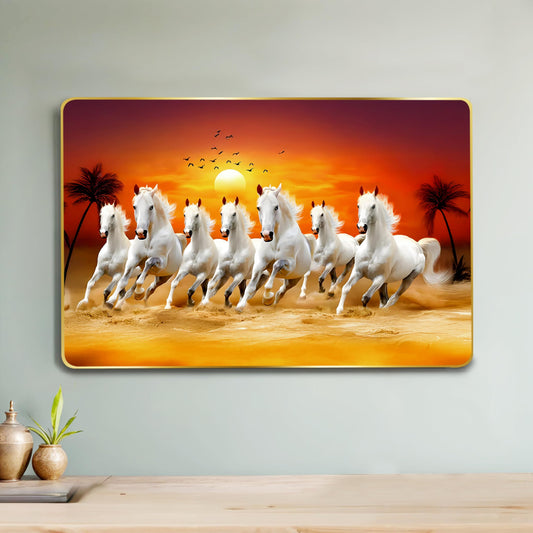 Canvas Painting of 7 Running Horses - Modern Art - Multi-Colored - 47 x 32 cm (18.5 x 12.5 Inch)