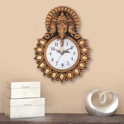 Ganesha Wall Clock 12 Inch Copper Plastic Analog for Home Decor