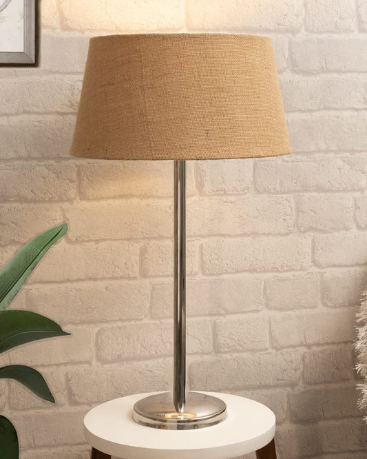 Table Lamp with Fabric Shade and Chrome Base - 33x33x58 cm - Brown