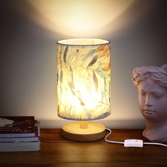 LED Table Lamp with Wooden Base - Cylindrical Design - 28cm Height - Dim Light for Bedroom & Living Room