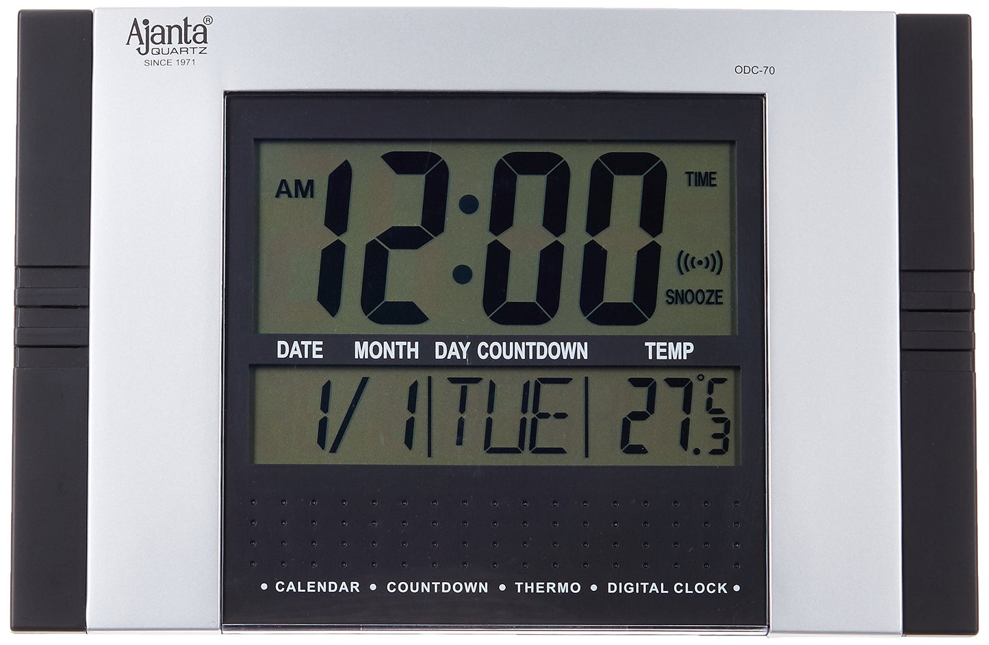 Digital Alarm Wall Clock with Quartz Movement, 29 cm x 19 cm, Black Plastic