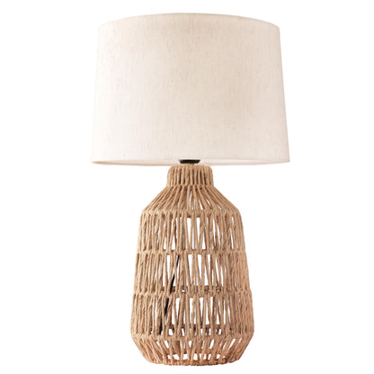 LED Table Lamp with Beige Linen Shade - Tall Paper Rope Design - Eco-Friendly