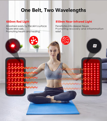 Red Light Therapy Belt with 60 LEDs, 660nm & 850nm, Detachable Pad, 20 Min Auto Timer, for Knee & Neck Relief