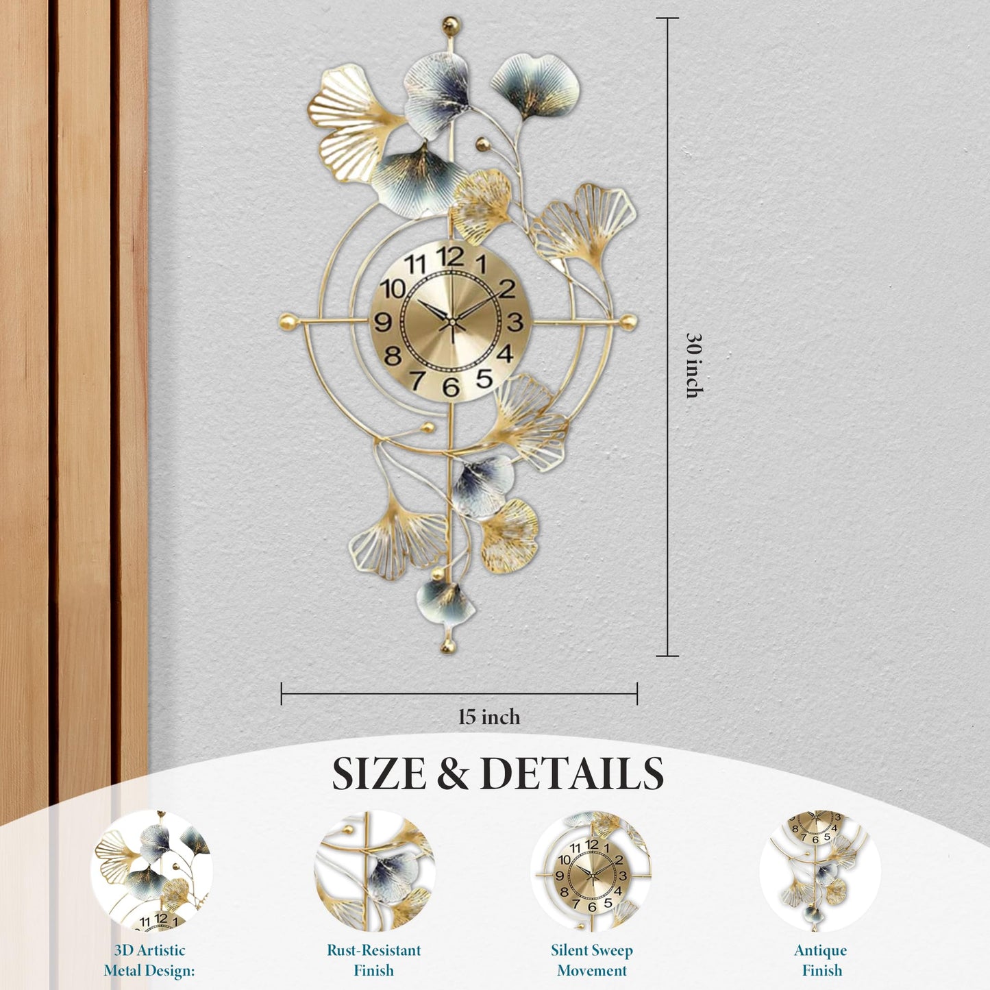 Stylish Metal Wall Clock with Antique Finish - 60 cm for Living Room Decor