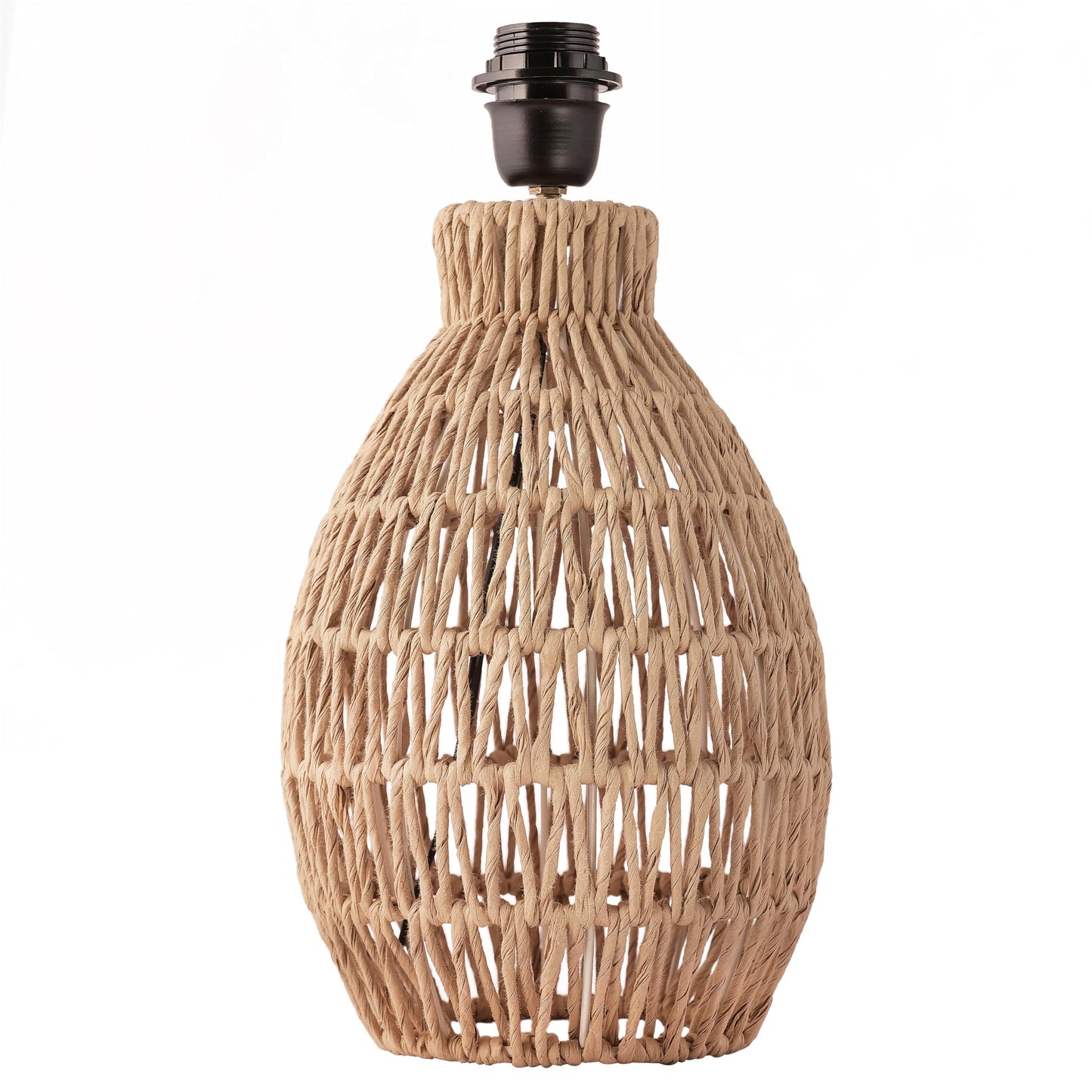 Table Lamp Modern Rustic Blend Paper Rope Base Light Beige Fabric Shade