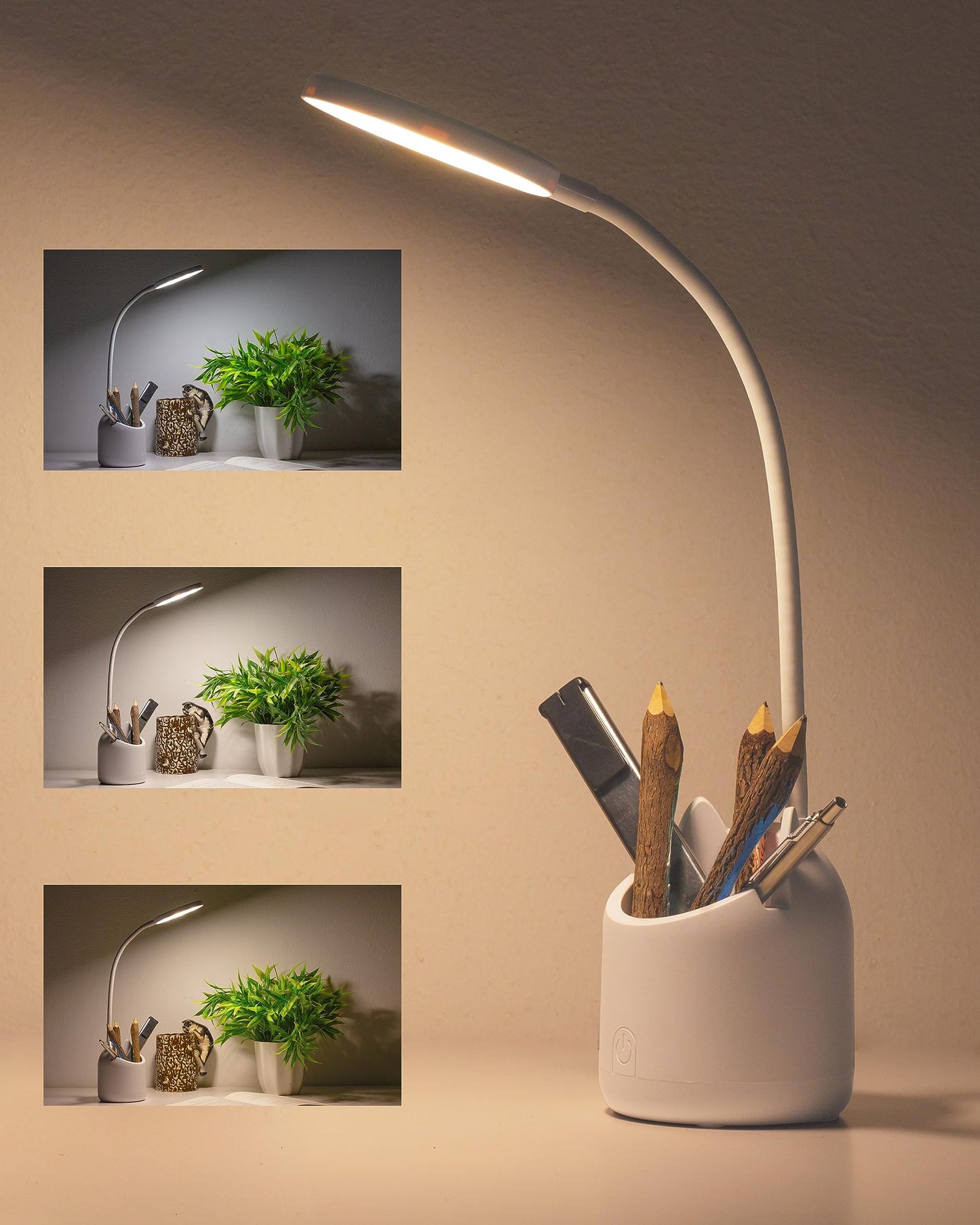 LED Table Lamp with 3 Colour Modes, Plastic, White, Adjustable Gooseneck