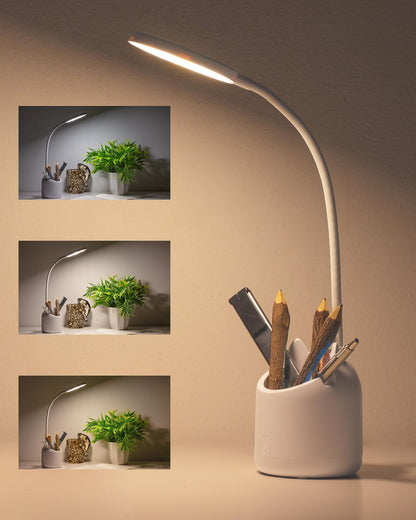 LED Table Lamp with 3 Colour Modes, Plastic, White, Adjustable Gooseneck