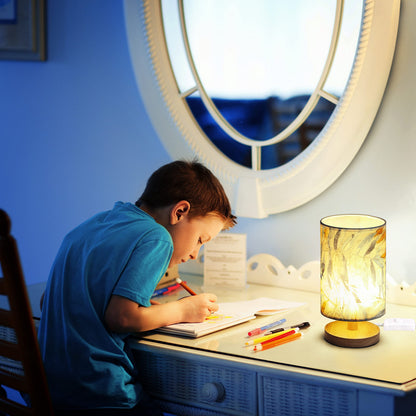 LED Table Lamp with Wooden Base - Cylindrical Design - 28cm Height - Dim Light for Bedroom & Living Room