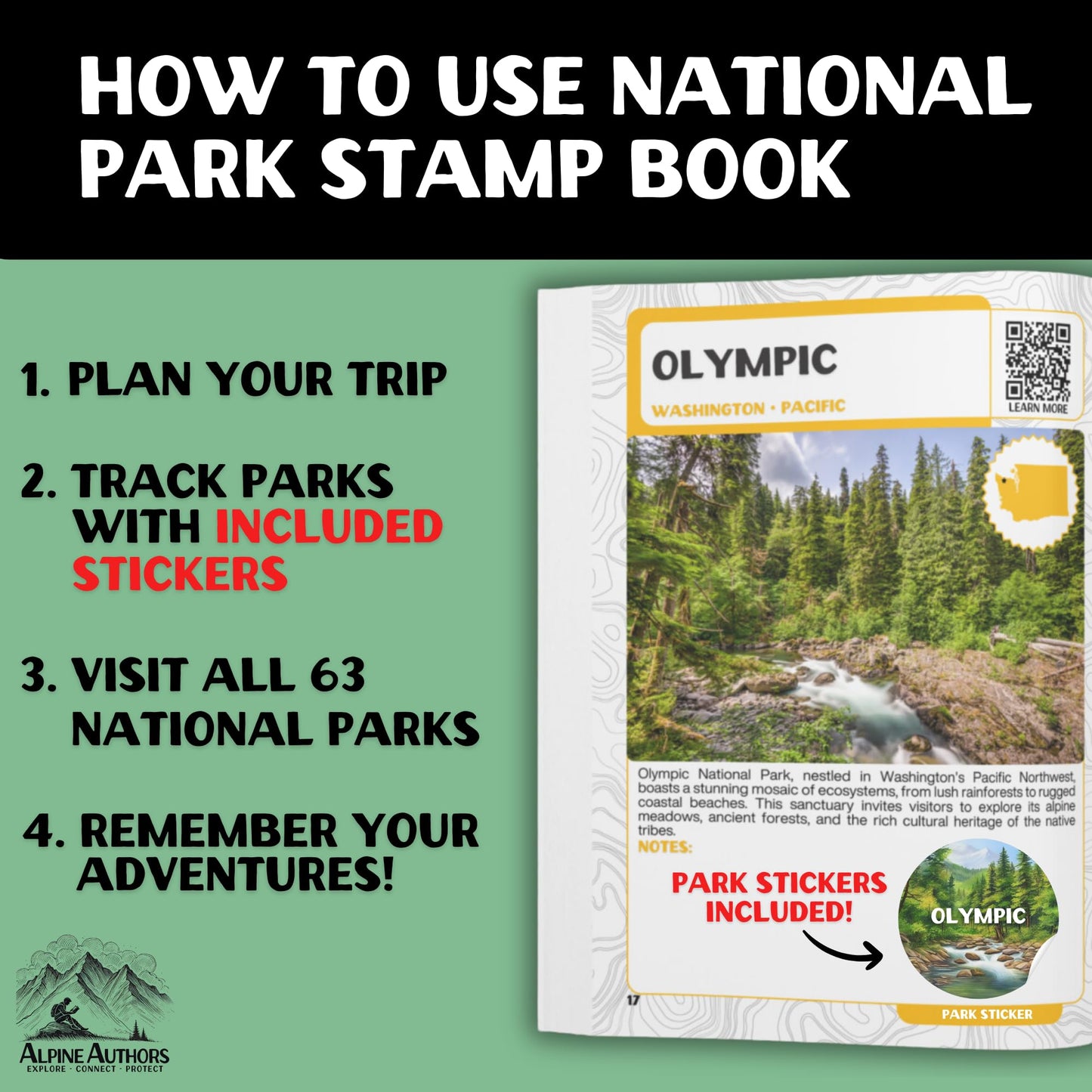 National Parks Stamp Book with Sticker Set: Passport-Sized National Park Book with Passport Stickers, Travel Planner, Map, and Parks Checklist Tracker