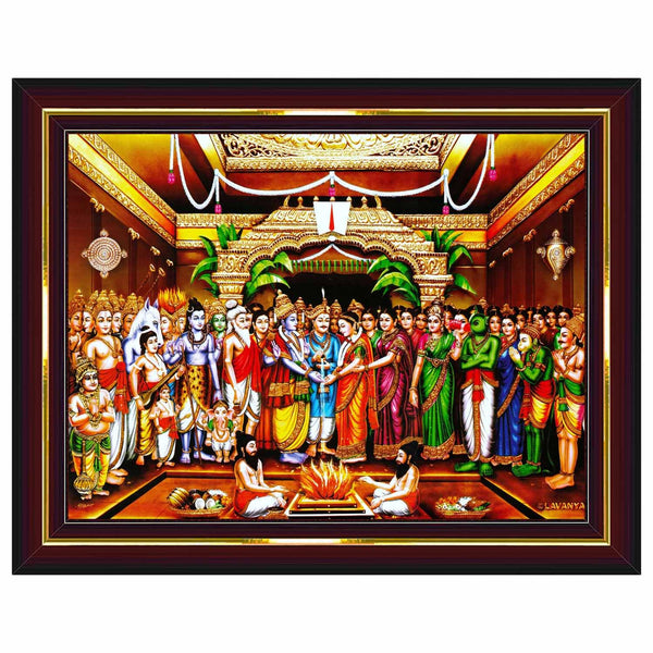 Wall Painting Framed Tirupati Balaji Kalyanam 10 x 12 Inch Brown Wood