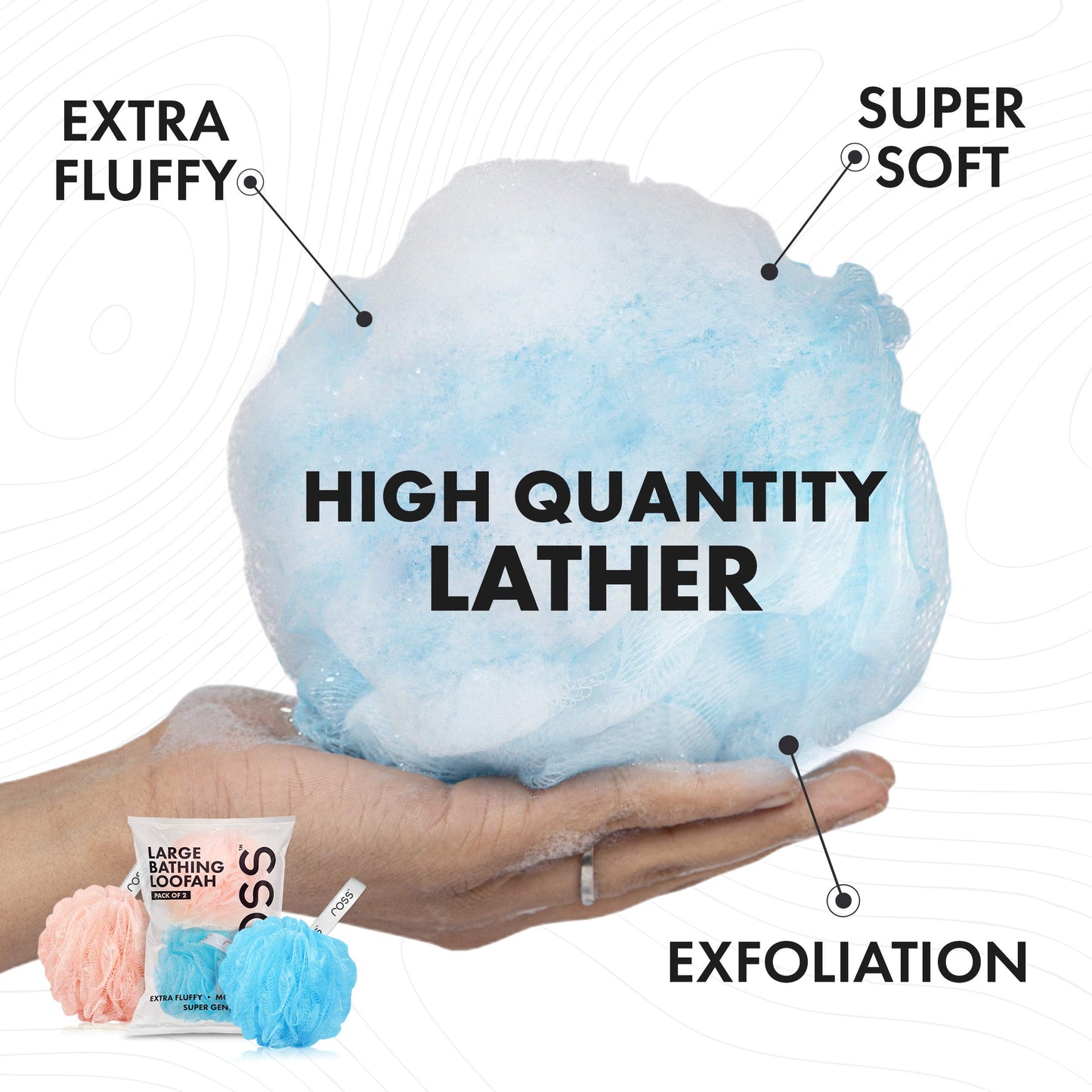 Large Bath Loofah Sponge Exfoliator, Peach & Blue
