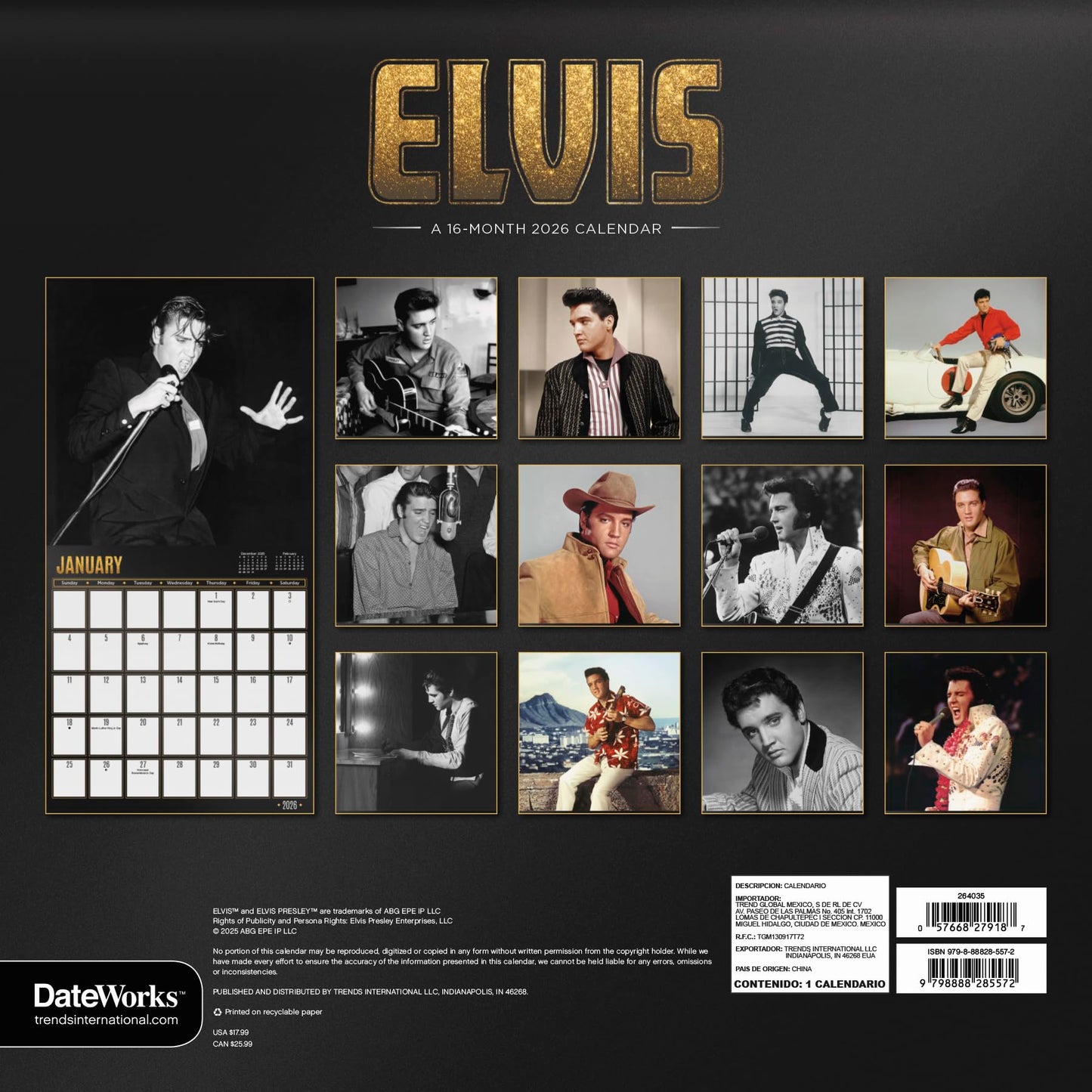 2026 Elvis Presley Wall Calendar