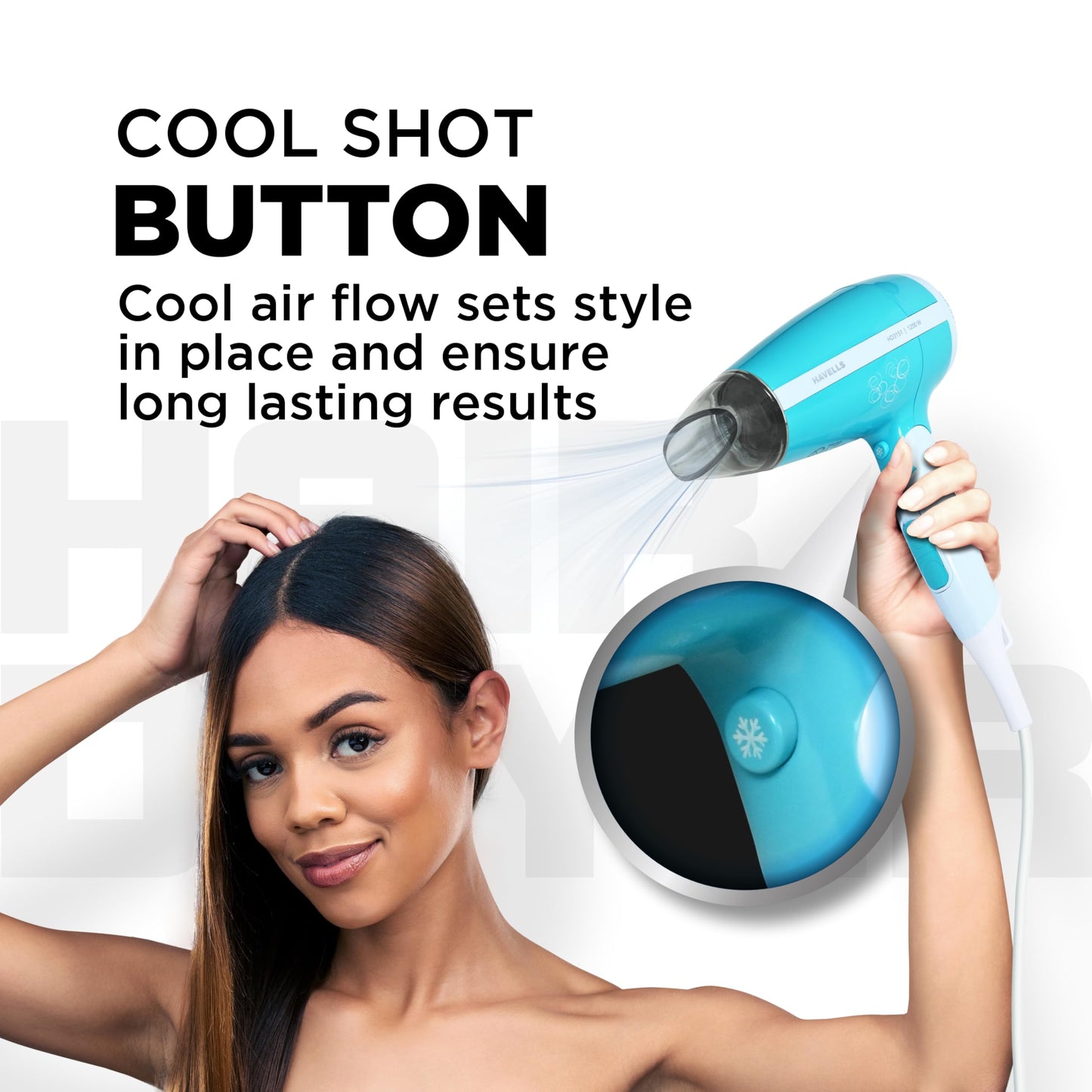 1200W Foldable Hair Dryer, 3 Heat Settings, Cool Turquoise