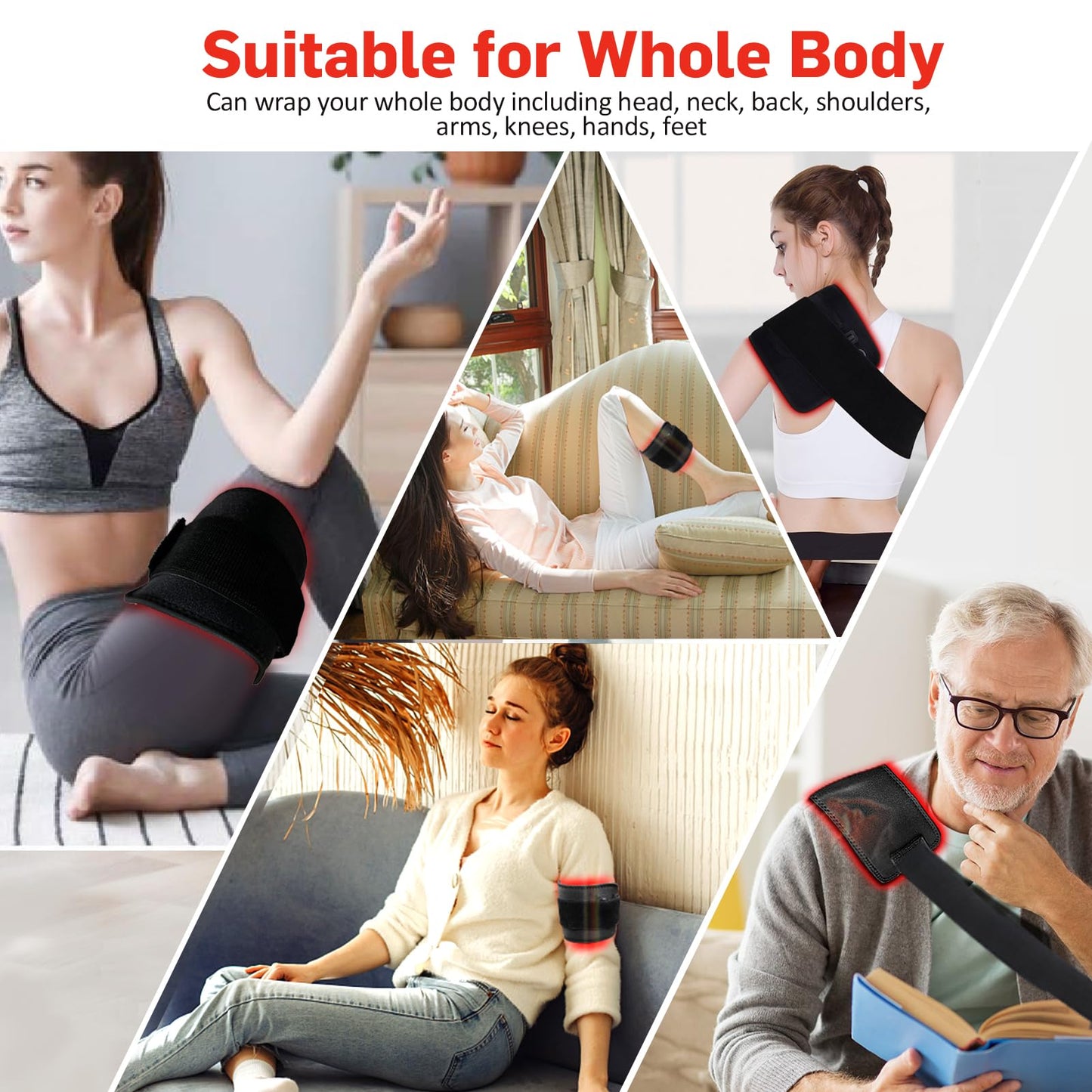 Red Light Therapy Belt with Timer, 60 LEDs, 660nm & 850nm, Wearable Wrap for Back, Waist, Neck, 5.7x12.4 inches