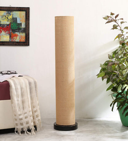 Jute Floor Lamp LED, Modern Iron Base, Beige Shade, Height 33 Inches