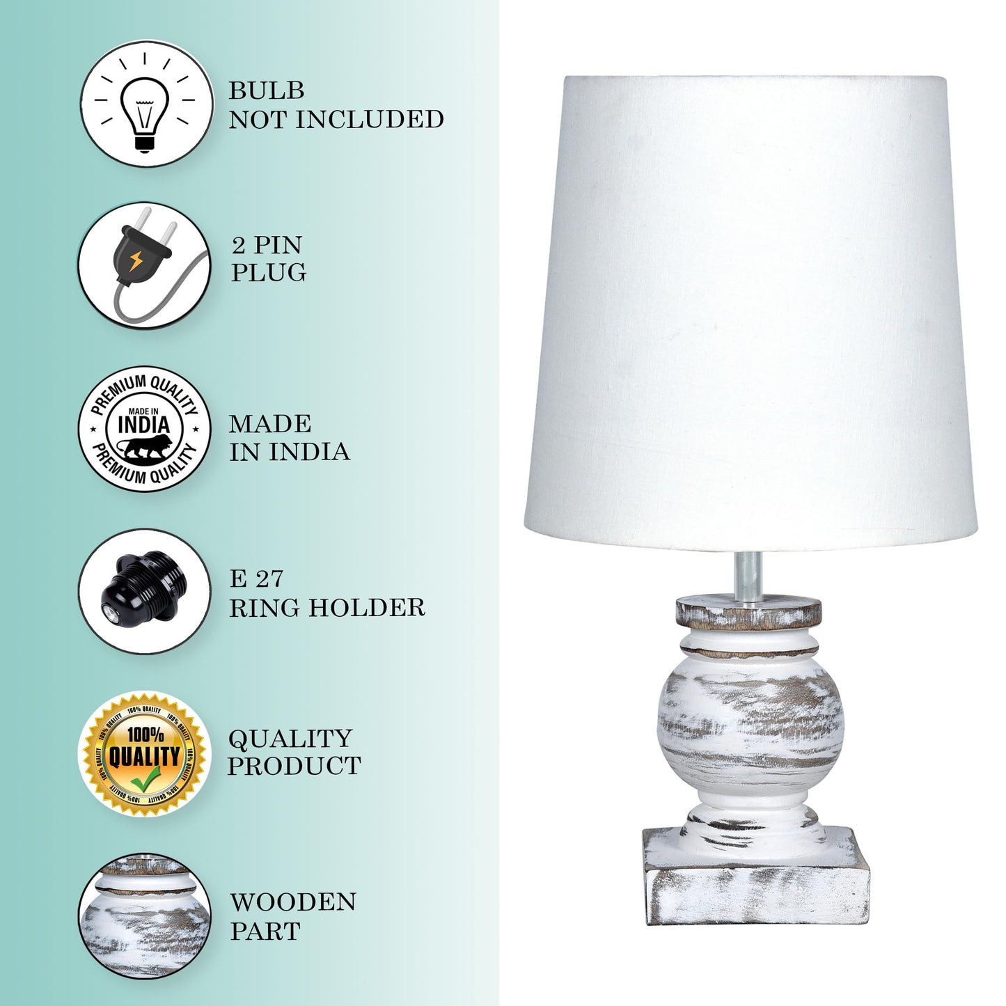 Table Lamp Rustic Design Wood Grain White 15x15x33cm