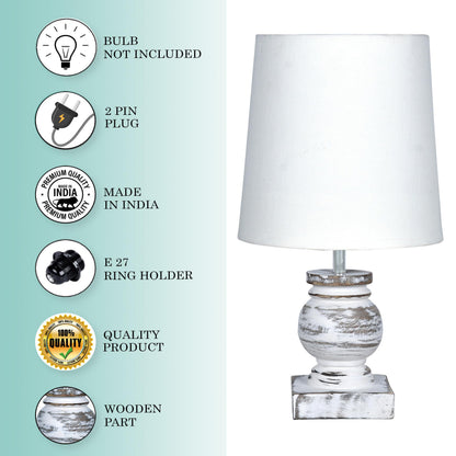 Table Lamp Rustic Design Wood Grain White 15x15x33cm