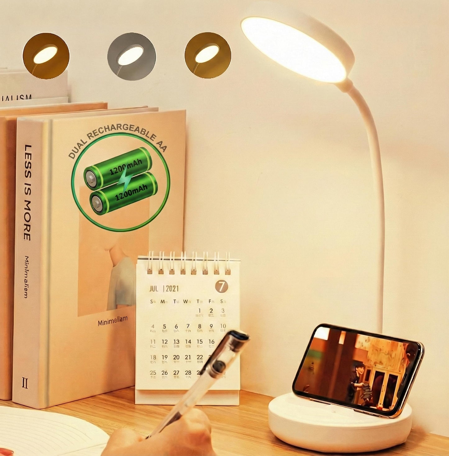 LED Desk Lamp with Touch Control, Dual Battery, USB Type-C, 40 x 11.5 x 10 cm, White