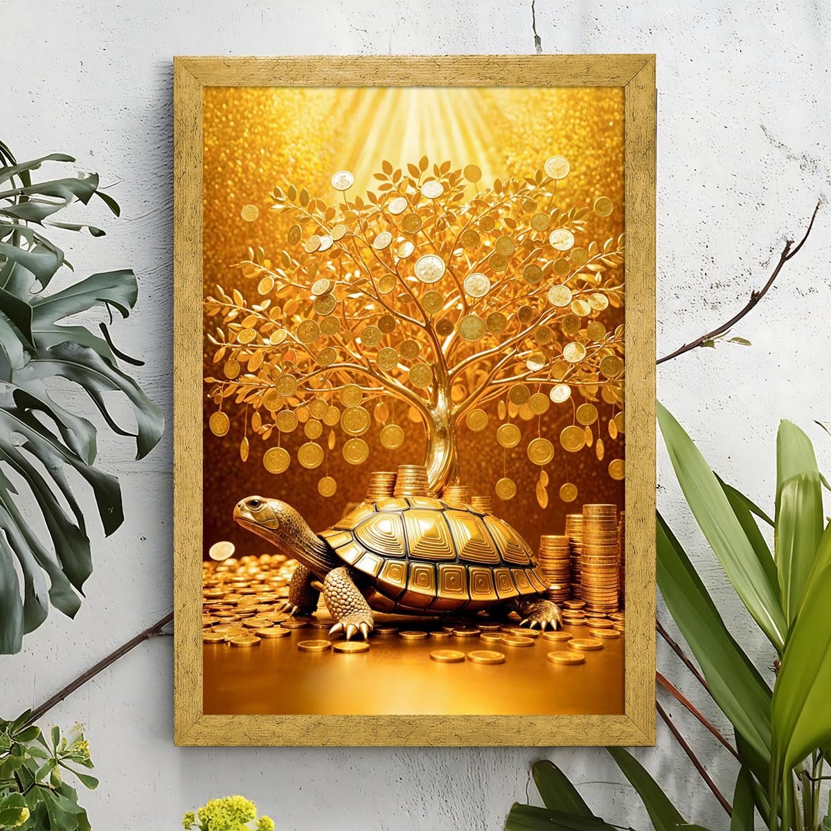 Wall Painting - Money Tree Design - Paper & MDF - 12 x 18 Inch - Multicolor with Frame