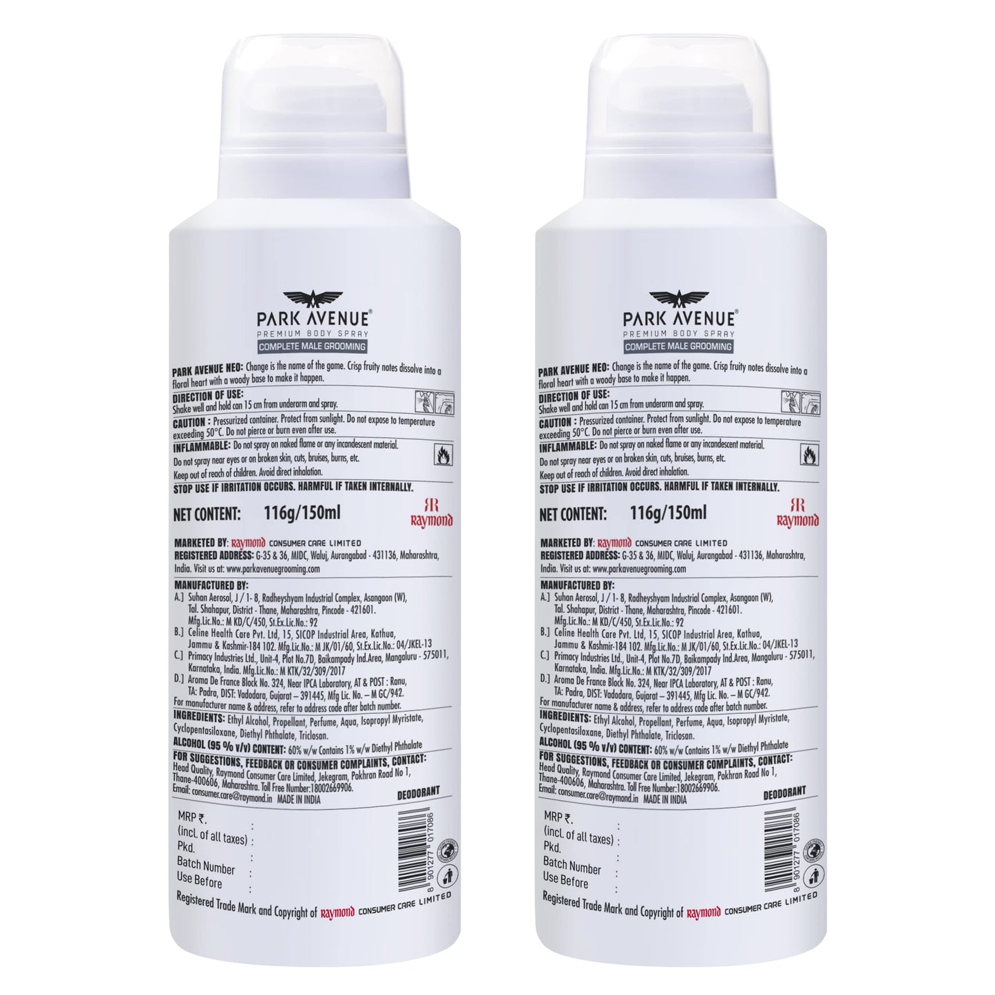 Men's Deodorant Spray, Fresh Aroma, 150ml Each, Pack of 2