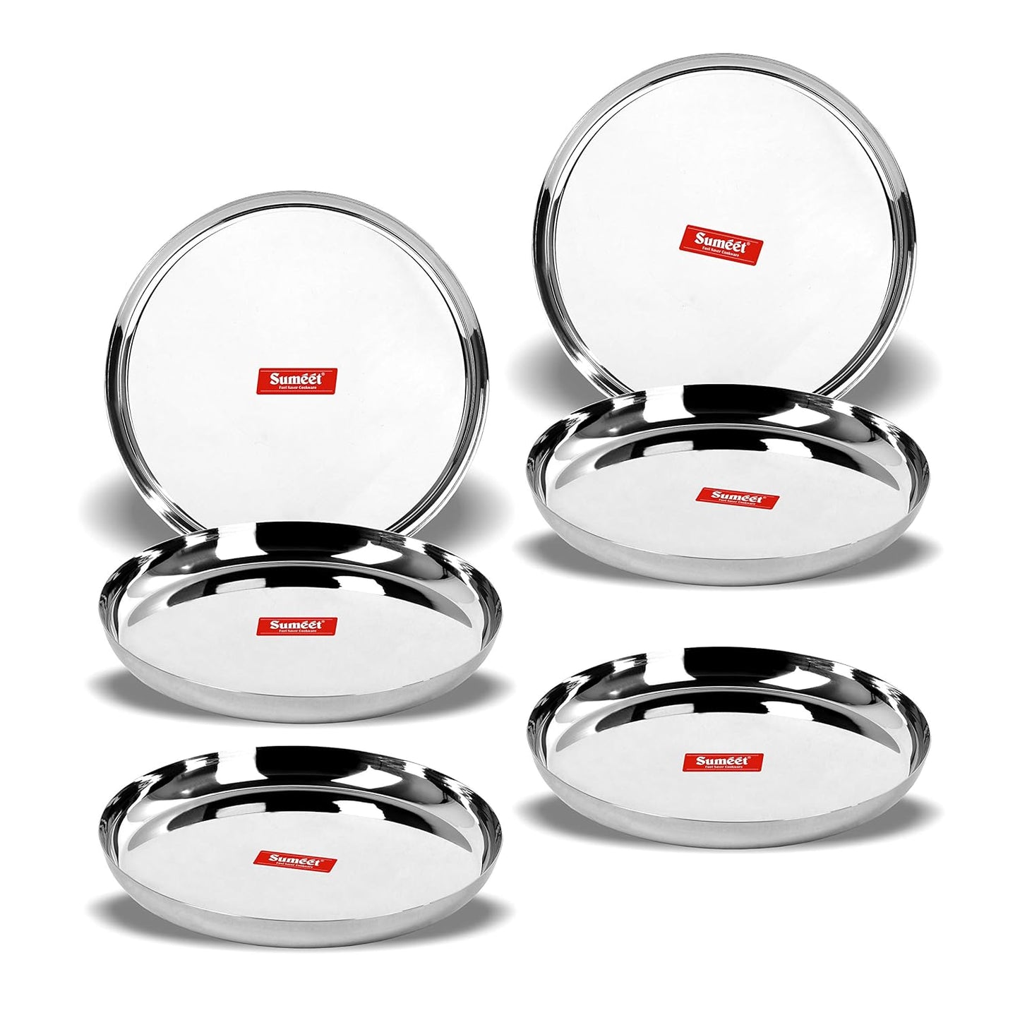Sumeet Stainless Steel Plates - Set of 6, Silver