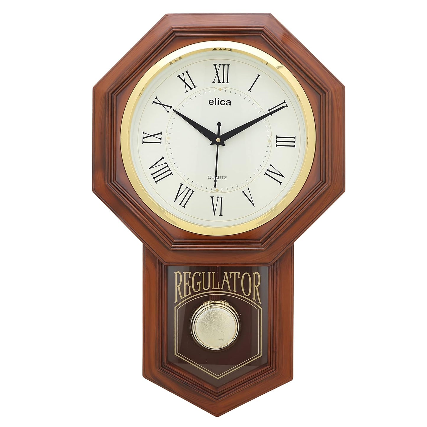 Regulator Vintage Retro Design Pendulum Wall Clock for Home, Office (52 x 32 cm) (Roman Brown)