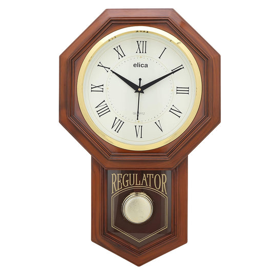Regulator Vintage Retro Design Pendulum Wall Clock for Home, Office (52 x 32 cm) (Roman Brown)