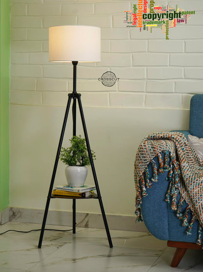 Metal Floor Lamp with Decorative Shelf - Black Powder Coated - LED Bulb Included