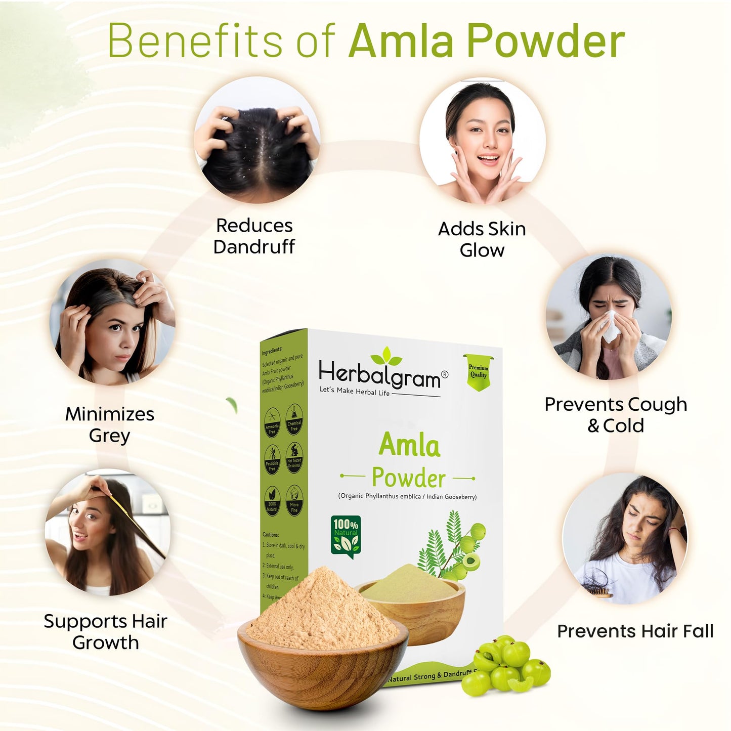 Natural Amla Reetha Shikakai Bhringraj Hibiscus Powder 500g for Hair Care - Pack of 5