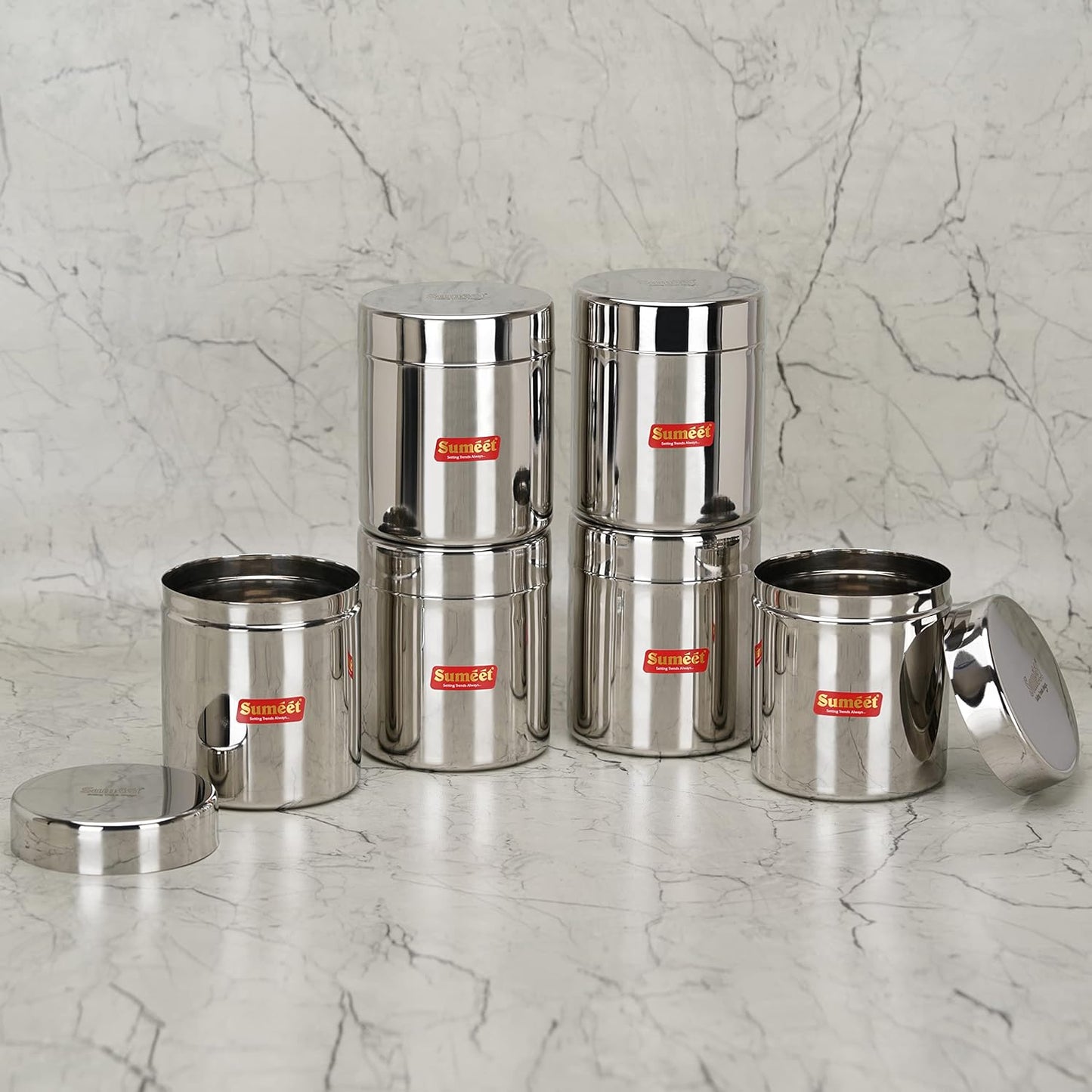 Sumeet Stainless Steel Small Canisters/Jars/Ubha Dabba/Storage Containers set of 6Pcs, 750 ML Capacity Each