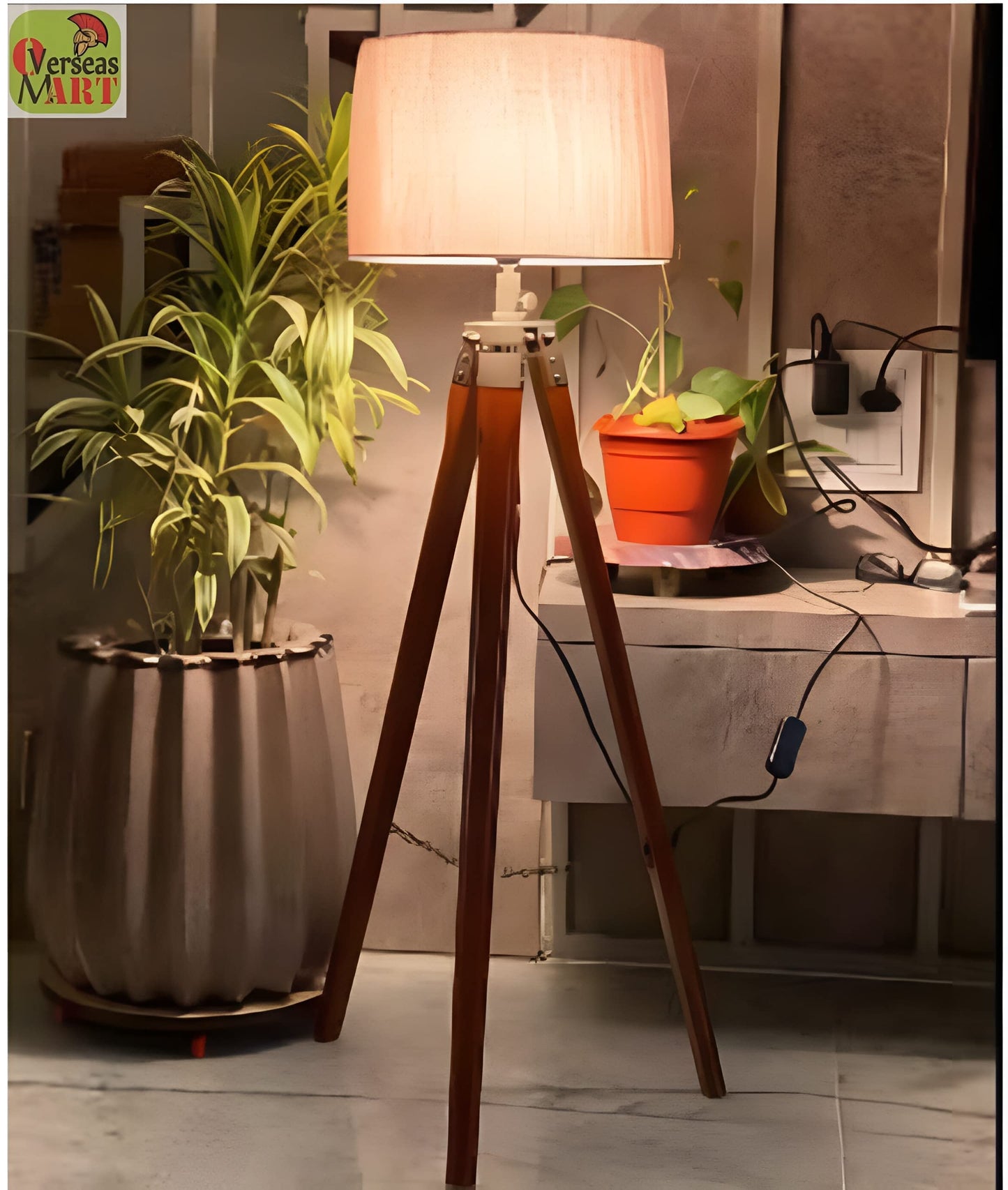 LED Floor Lamp Wooden Tripod Design Brown 150 cm
