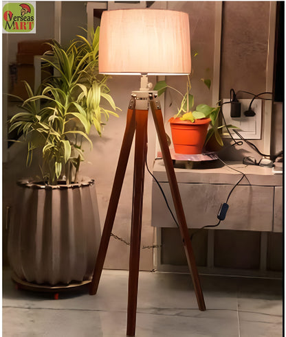 LED Floor Lamp Wooden Tripod Design Brown 150 cm