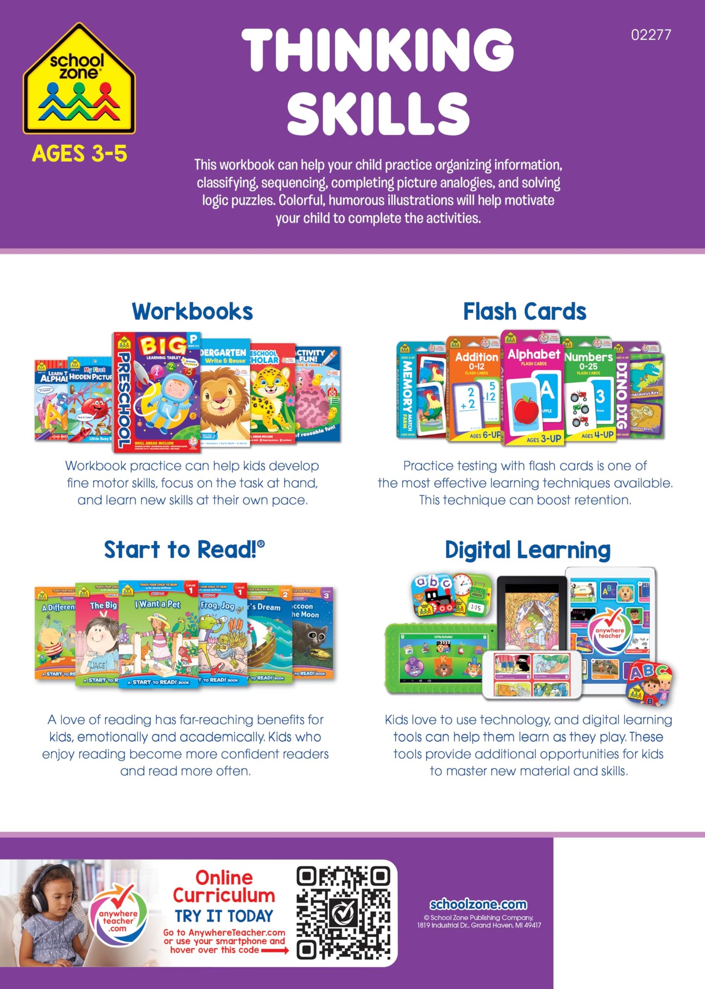 School Zone Thinking Skills Workbook: 64 Pages, Preschool, Kindergarten, Problem-Solving, Logic & Reasoning Puzzles, Ages 3 to 5 (Get Ready! Book Series)