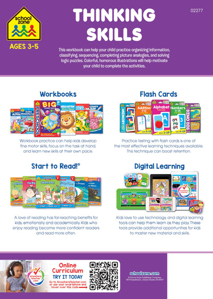 School Zone Thinking Skills Workbook: 64 Pages, Preschool, Kindergarten, Problem-Solving, Logic & Reasoning Puzzles, Ages 3 to 5 (Get Ready! Book Series)