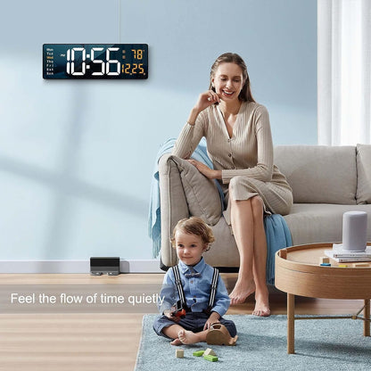 Digital Alarm Wall Clock with Remote Control, 16.2 Inch LED Display, Electric Powered