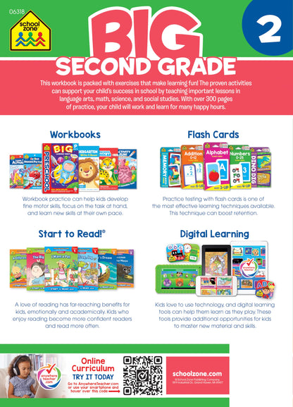 School Zone Big Second Grade Workbook: 320 Pages, 2nd Grade, Word Problems, Reading Comprehension, Phonics, Math, Science, Ages 7 to 8 