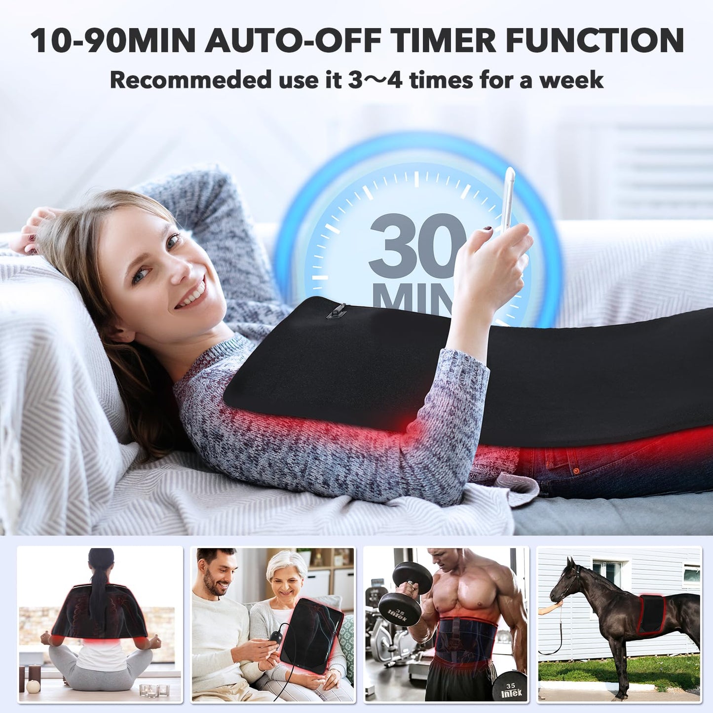 Red Light Therapy Belt with Timer and Remote Control, 660nm 850nm Infrared, 31.5" x 11.8" for Back and Full Body