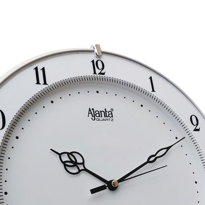 Ajanta Analog Wall Clock - 28 cm White Plastic with Step Movement