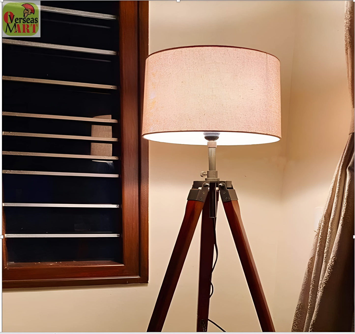 LED Floor Lamp Wooden Tripod Design Brown 150 cm